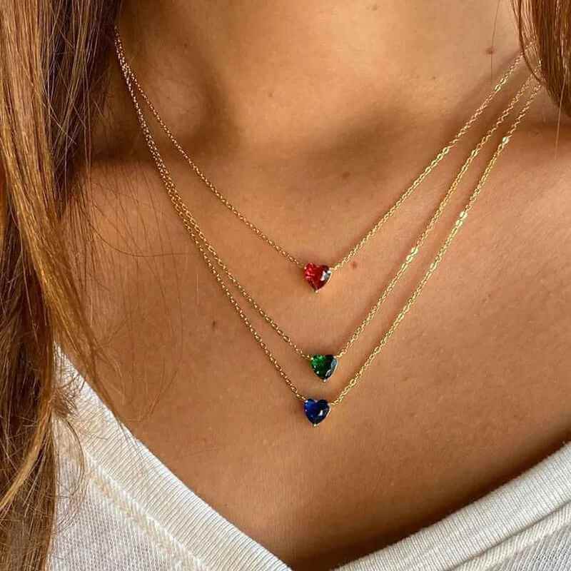 Birthstone Heart Necklace - RIYOVA Jewelry