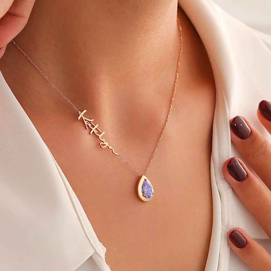 Custom Alexandrite Birthstone Name Necklace - RIYOVA Jewelry