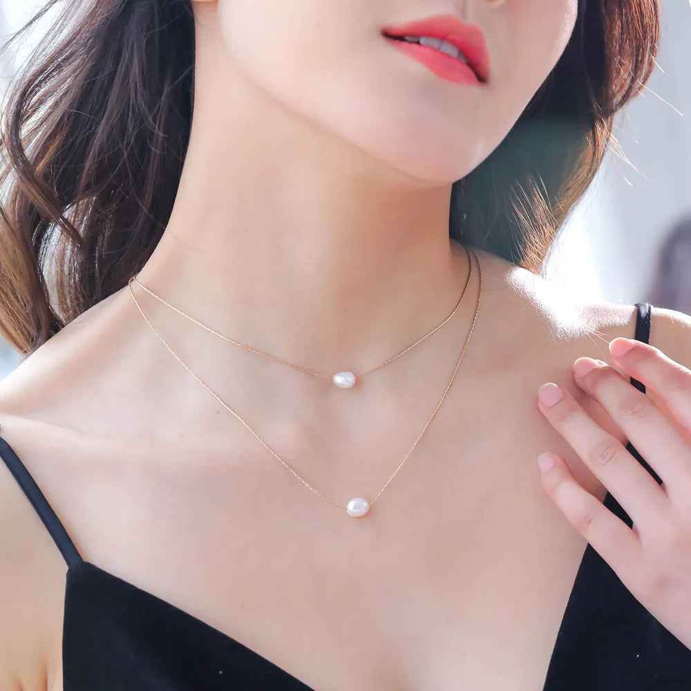 Dainty Double Pearl Necklace - RIYOVA Jewelry