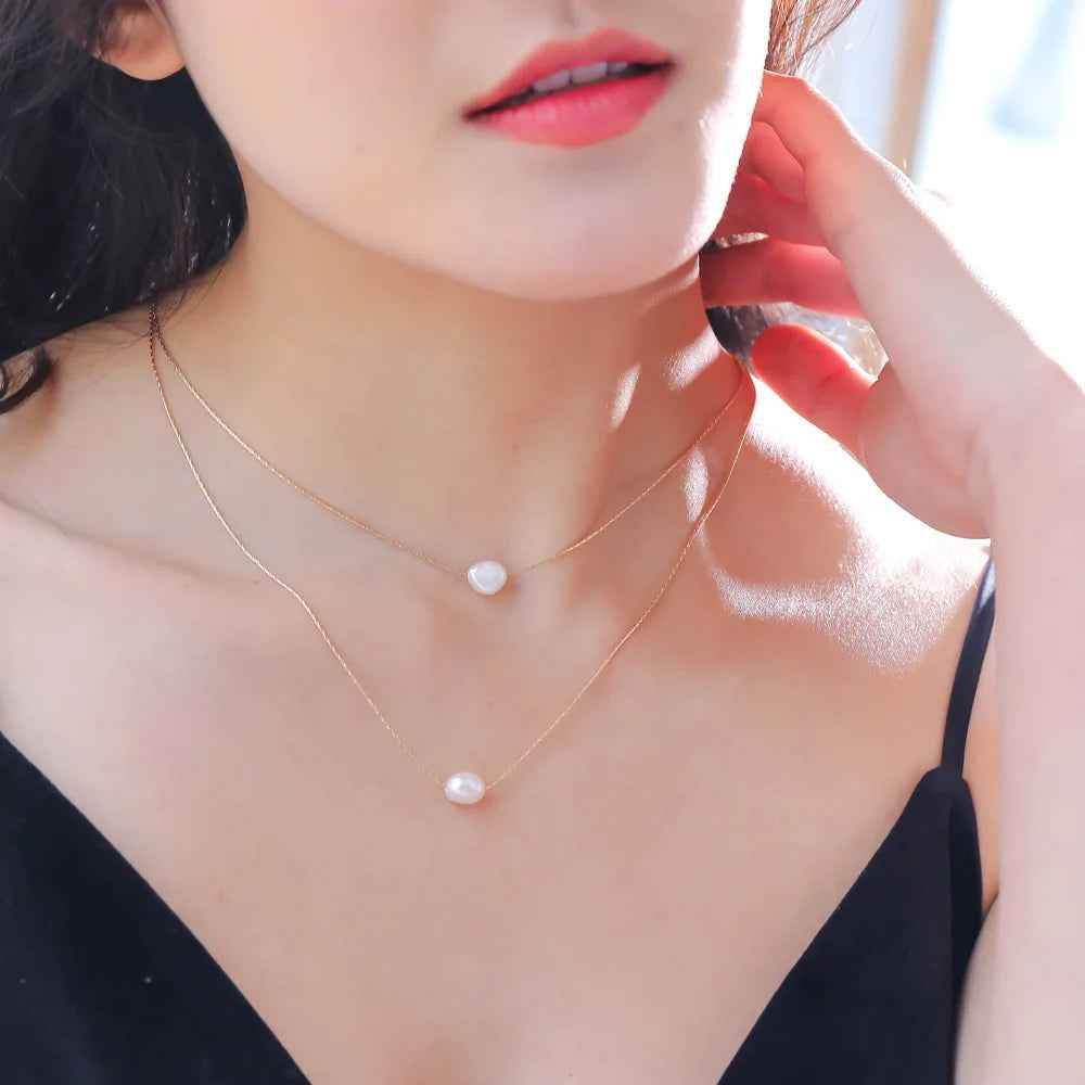 Dainty Double Pearl Necklace - RIYOVA Jewelry