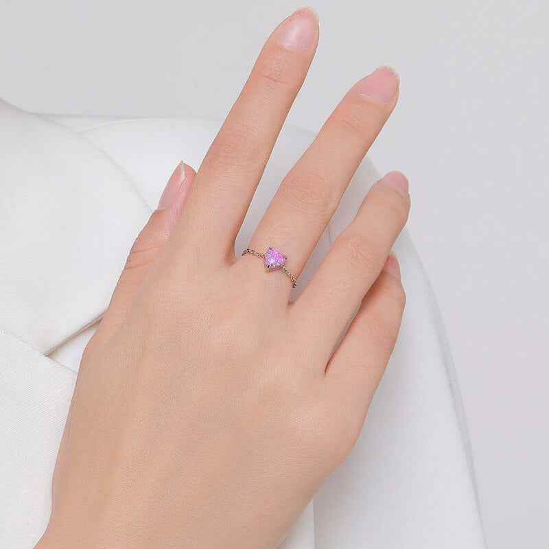 Heart Opal Chain Ring - RIYOVA Jewelry