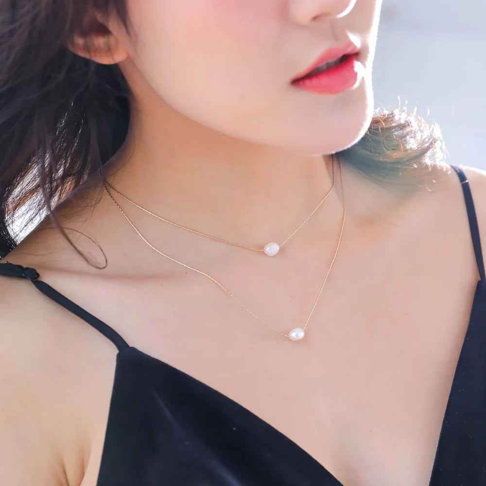 Dainty Double Pearl Necklace - RIYOVA Jewelry