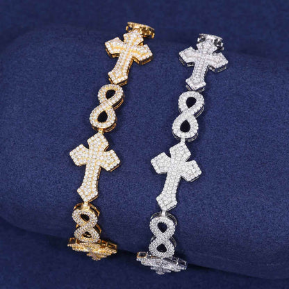 925 Iced Out Infinity Cross Bracelet - RIYOVA Jewelry