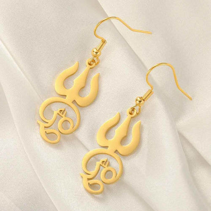 Tamil Om Trident Shiva Earrings - RIYOVA Jewelry