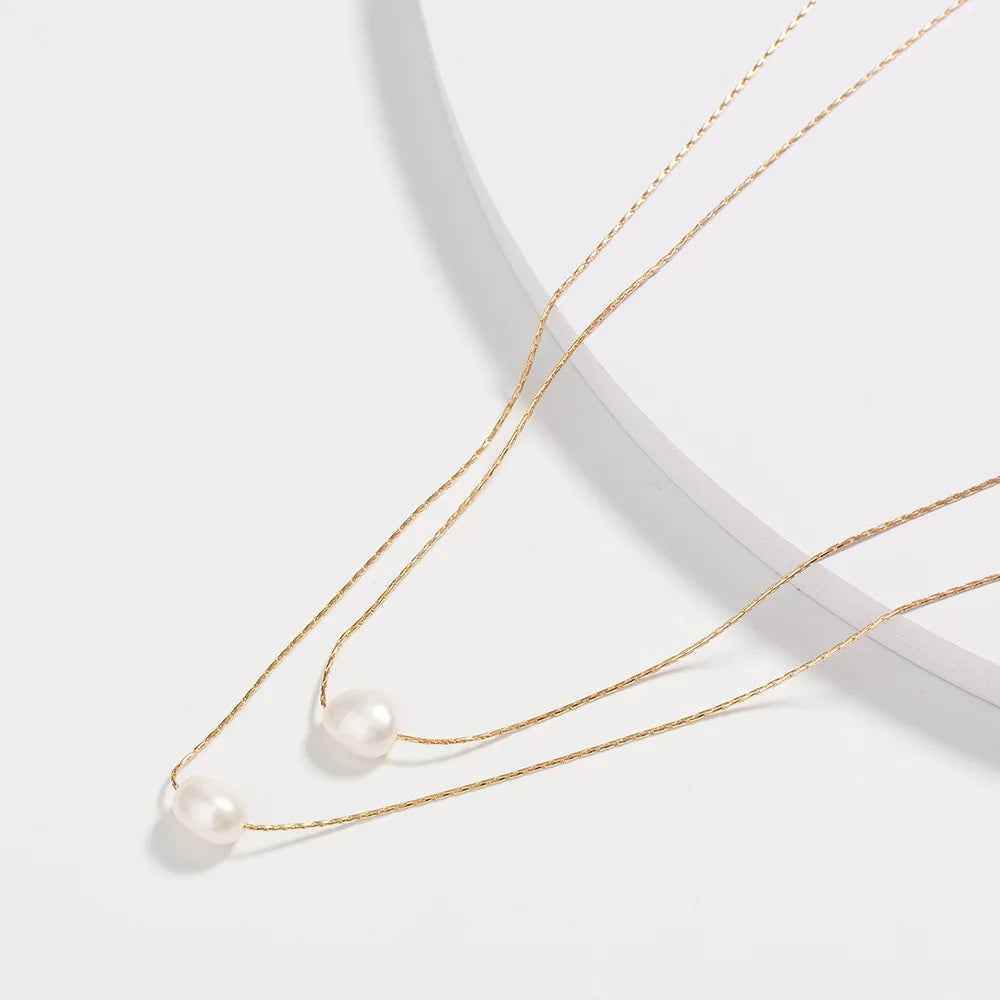 Dainty Double Pearl Necklace - RIYOVA Jewelry