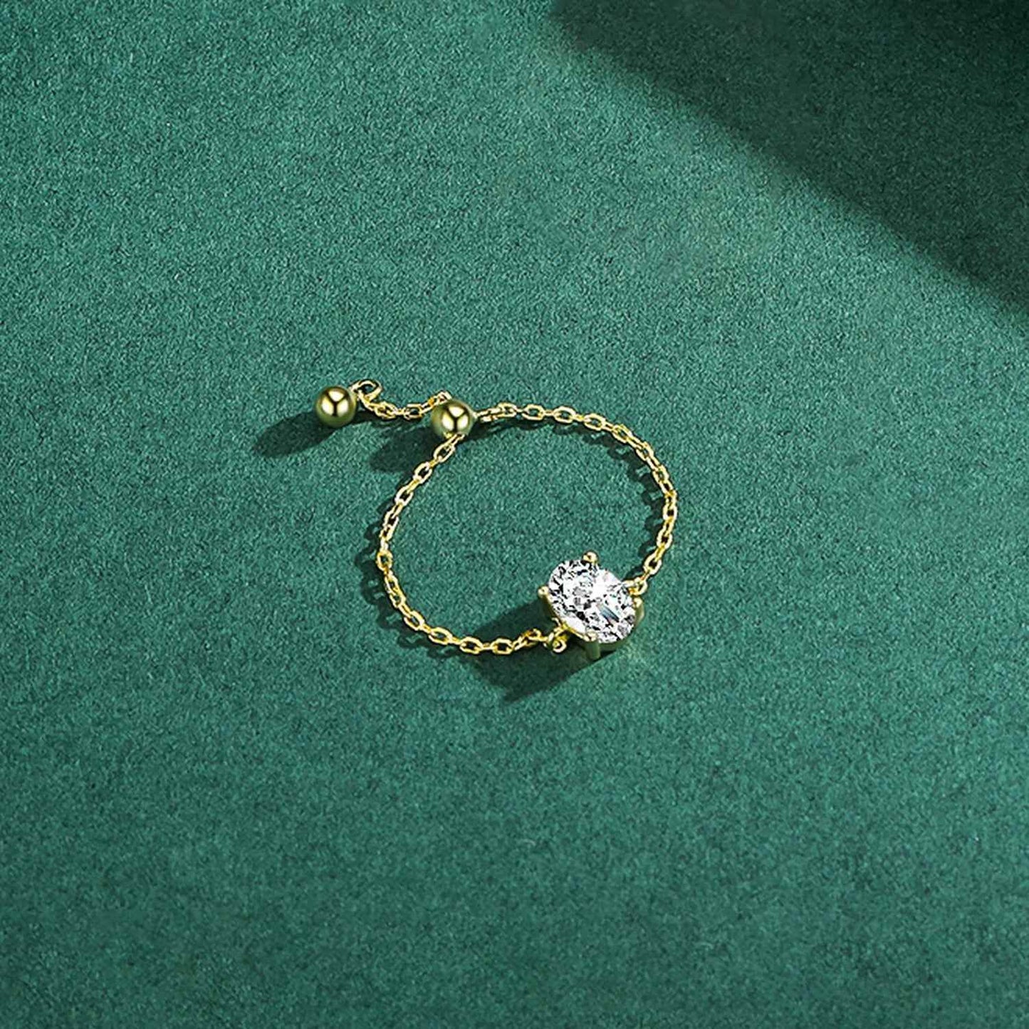 Dusty Oval Crystal Chain Ring - RIYOVA Jewelry