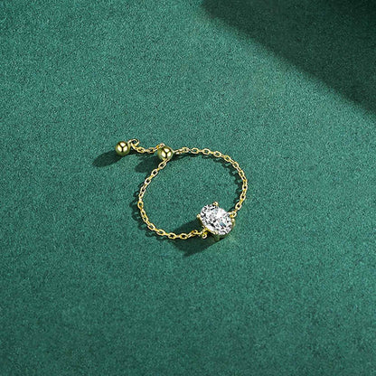 Dusty Oval Crystal Chain Ring - RIYOVA Jewelry