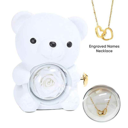 Eternal Rose Bear Gift Box - Engraved Necklace & Real Rose - RIYOVA Jewelry