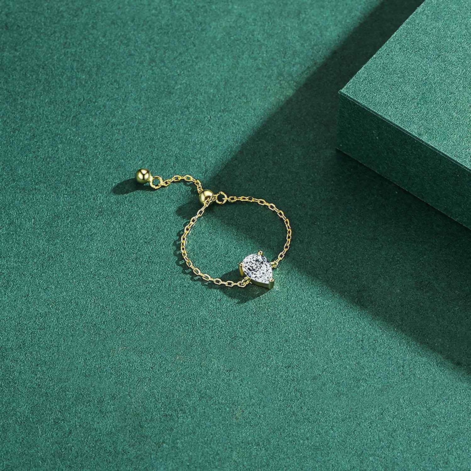 Crystal Self Love Drop Chain Ring - RIYOVA Jewelry