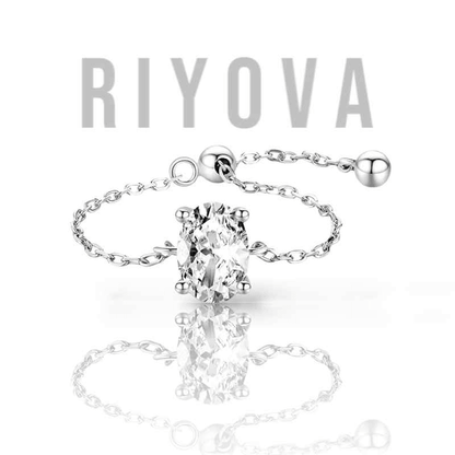 Dusty Oval Crystal Chain Ring - RIYOVA Jewelry