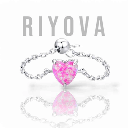 Heart Opal Chain Ring - RIYOVA Jewelry
