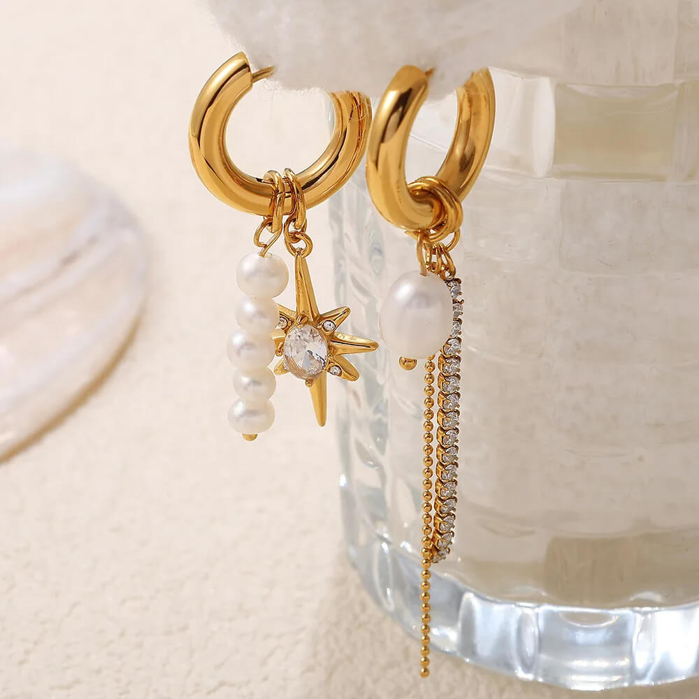 Starburst Mismatched Pearl Earrings RIYOVA