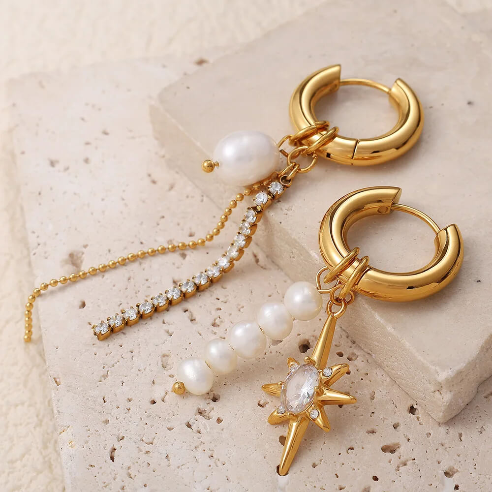 Starburst Mismatched Pearl Earrings RIYOVA