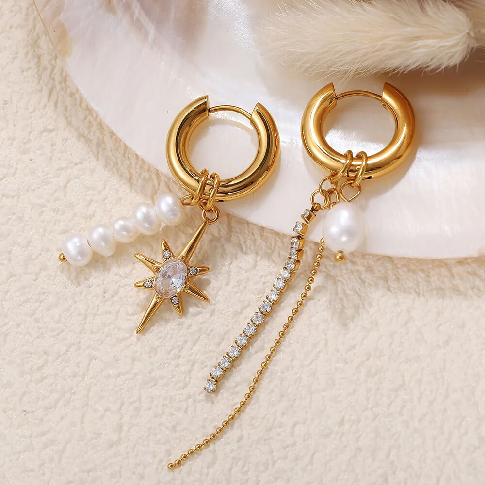 Starburst Mismatched Pearl Earrings RIYOVA