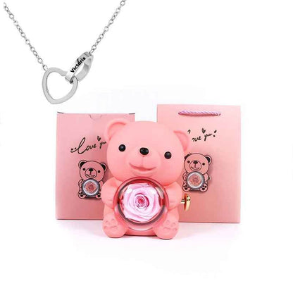 Eternal Rose Bear Gift Box - Engraved Necklace & Real Rose - RIYOVA Jewelry