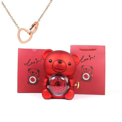 Eternal Rose Bear Gift Box - Engraved Necklace & Real Rose - RIYOVA Jewelry