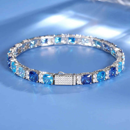 925 Iced Out Blue Square Tennis Bracelet - RIYOVA Jewelry