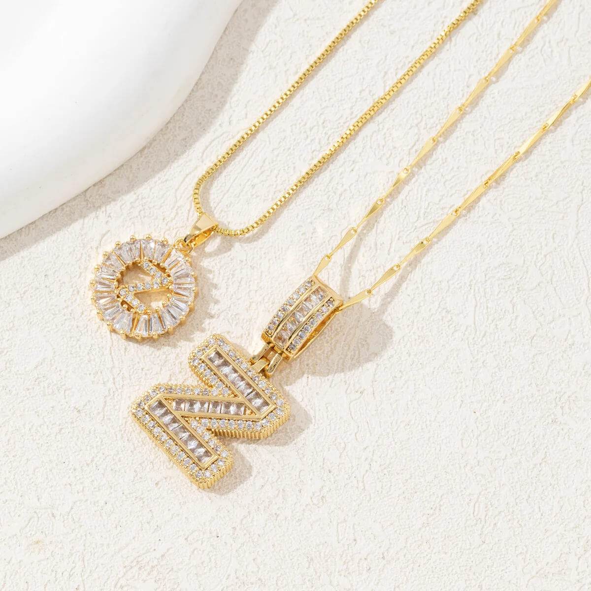 Hana Twin Sparkling Initial Necklace - RIYOVA Jewelry